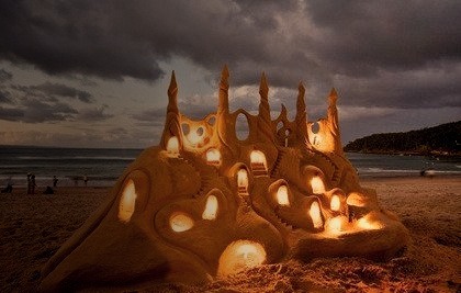 Illuminated Sand Castle, Santa Cruz, California 